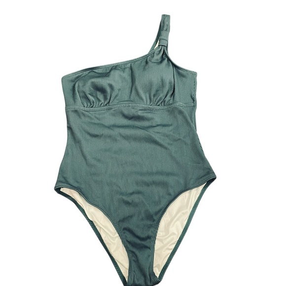 NWT Cupshe Eucalyptus Asymmetrical One-Shoulder Tummy Control One-Piece sz L - Picture 1 of 9